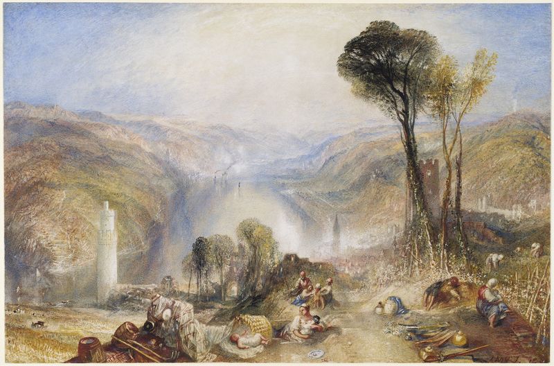 Oberwesel de Joseph Mallord William Turner, óleo que retrata uma paisagem ao crepúsculo