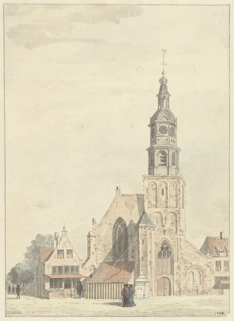 De kerk te Buren by Jan Ekels the elder, oil painting depicting a church with a glowing light
