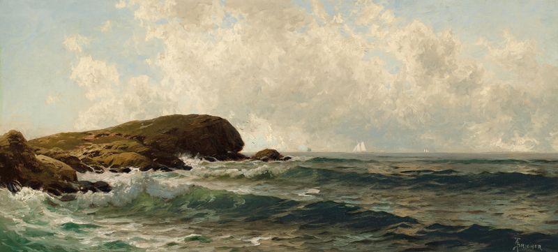 Afternoon Surf by Alfred Thompson Bricher, oil on canvas depicting ocean waves and horizon.