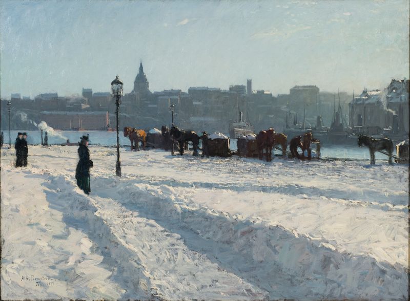 Winter landscape with snow-covered trees by Alfred Bergström