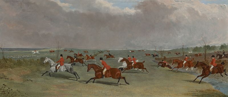Full Cry by John Frederick Herring Snr., oil on canvas showing hounds chasing in the countryside.