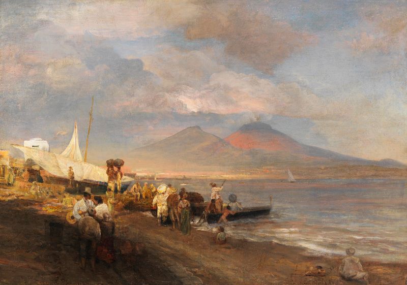 Paisaje de la Bahía de Nápoles con el Monte Vesubio, óleo sobre lienzo de Oswald Achenbach
