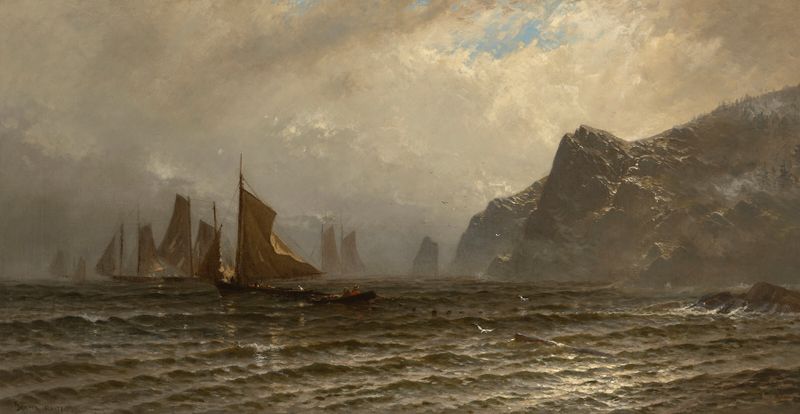 Barcos de pesca en las olas en óleo sobre lienzo de Alfred Thompson Bricher