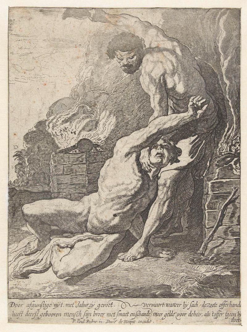 Gravura de Willem Pietersz Buytewech mostrando Caim e Abel em conflito.