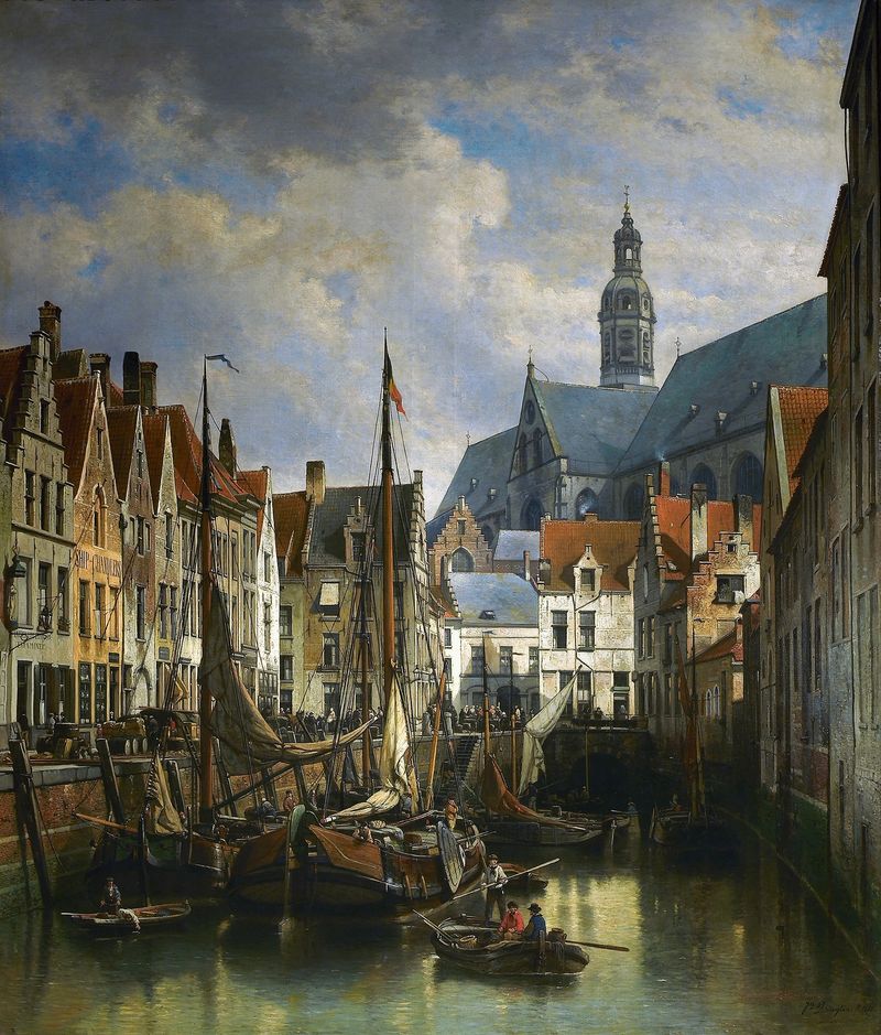 Landscape oil painting by Jean Michel Ruyten depicting the river Koolvliet in Antwerp