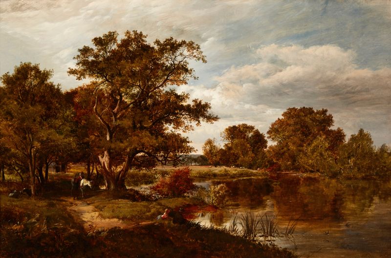 Landscape depicting a river with greenery and sunlight by Sidney Richard Percy