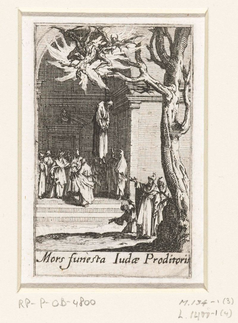 Gravura de Jacques Callot retratando Judas Iscariot cercado de escuridão e luz.