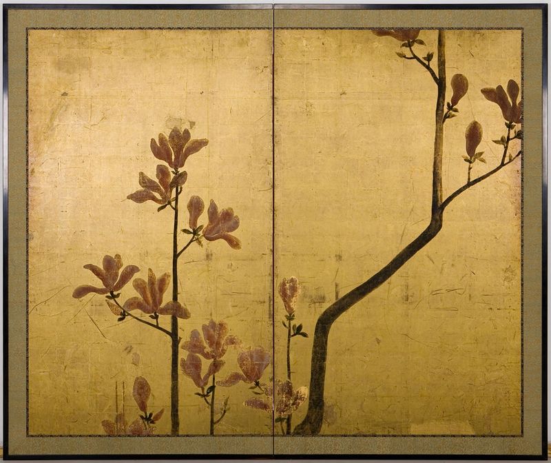 Magnolia Blossoms de Kitagawa Sōsetsu, meio ouro