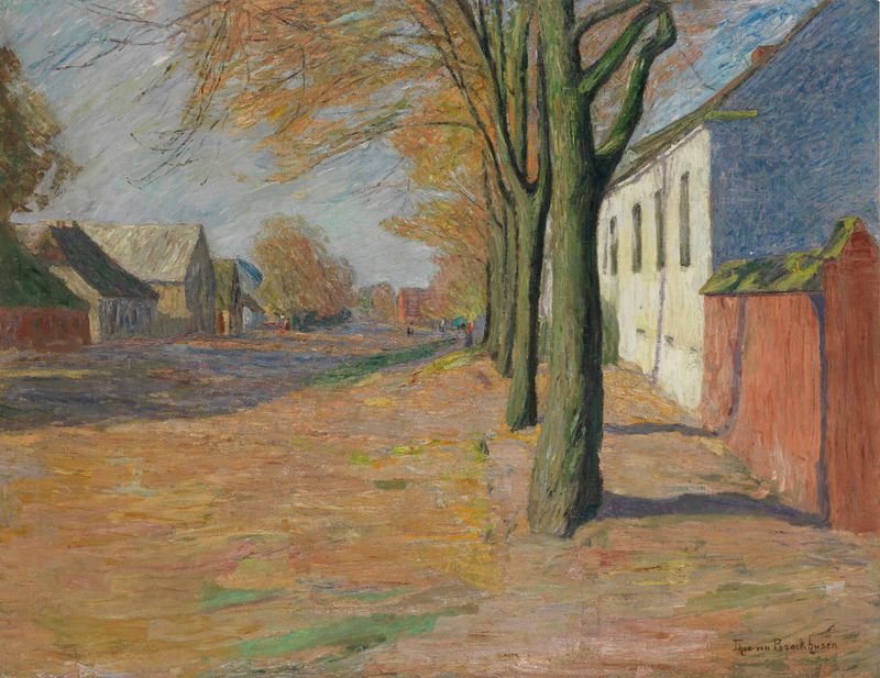 Landscape with trees along a road, oil painting by Theo Von Brockhusen
