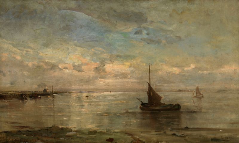Impressionist oil painting by Louis Artan depicting gentle waves and light.