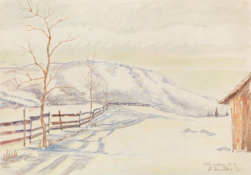 Landscape oil painting of Schneeberg by Anton Emanuel Peschka
