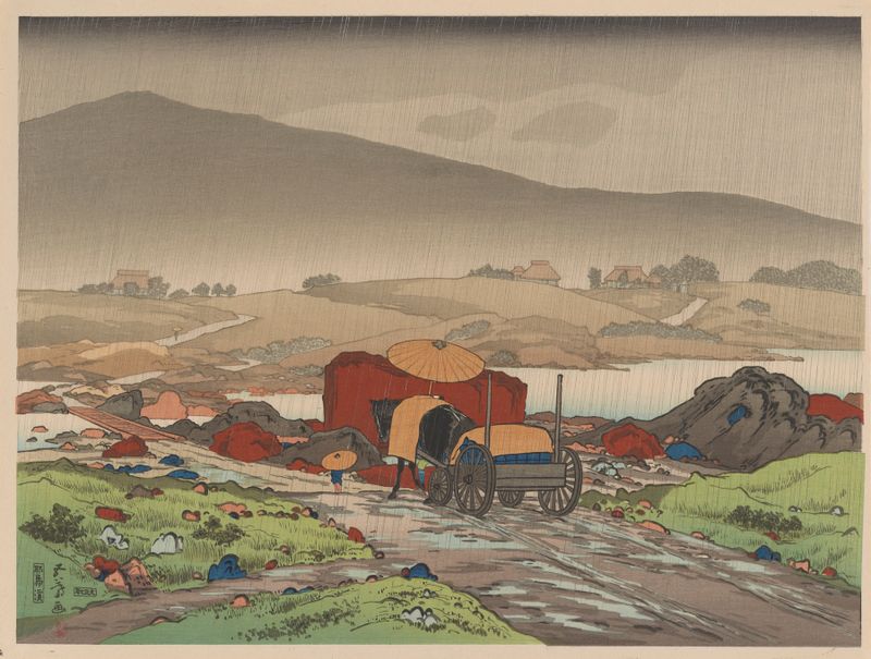 Ukiyo-e by Hashiguchi Goyō depicting mountains and nature, 1918