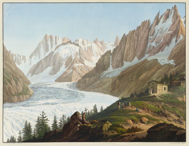 Landscape featuring mountains and a blue sky, oil painting by Jean-Antoine Linck