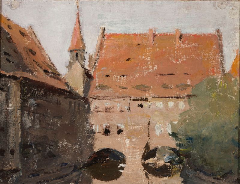 Paisagem de ruas vazias em Nuremberg, óleo sobre tela de Jan Ciągliński