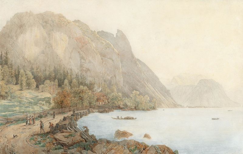 Landscape of Attersee with Höllengebirge, oil on canvas by Thomas Ender