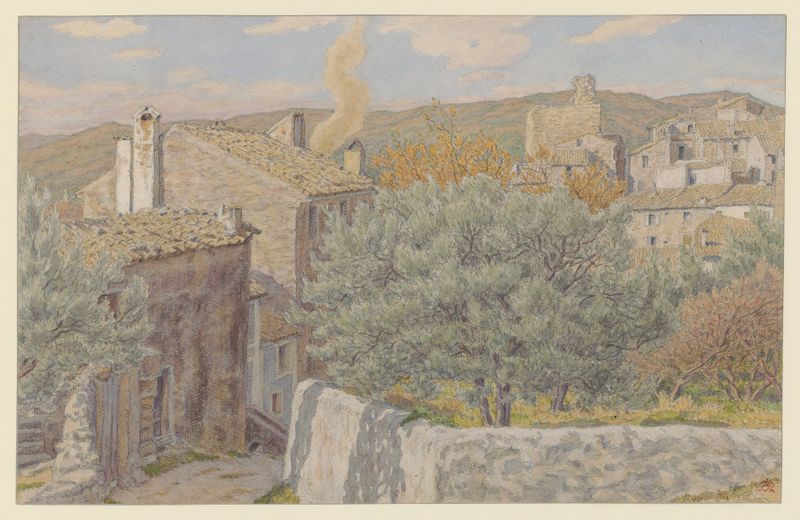 Obra abstracta de Henri Rivière, 1928, con formas en espiral y colores vibrantes.
