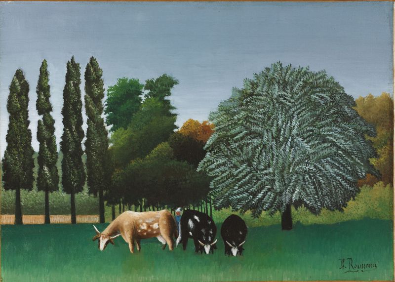 The Banks of the Oise by Henri Rousseau, oil on canvas depicting a tranquil river landscape.