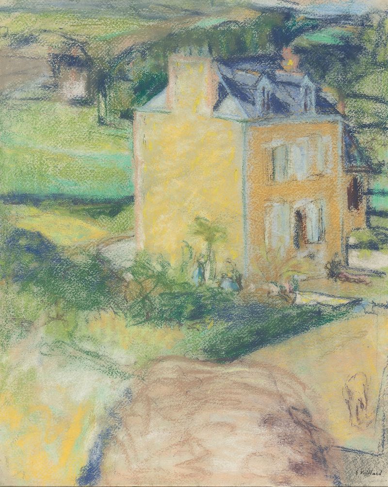 Villa At Saint-Jacut by Édouard Vuillard, oil on canvas depicting a tranquil landscape with greenery.