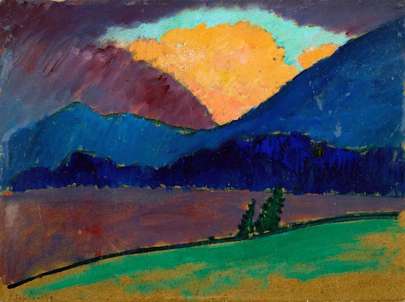 Summer evening in Murnau by Alexej von Jawlensky, oil painting depicting twilight colors and nature