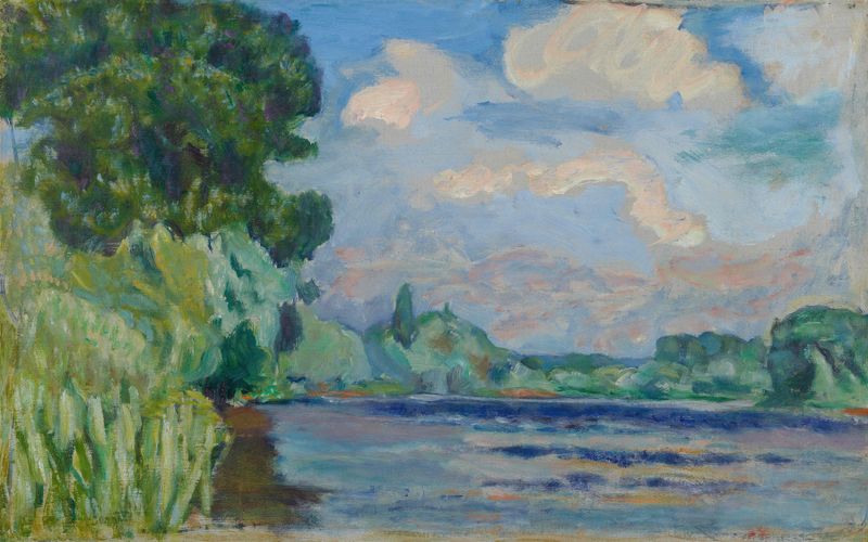 La Seine à Vernon by Pierre Bonnard, oil painting depicting a river landscape with reflections and sunlight.