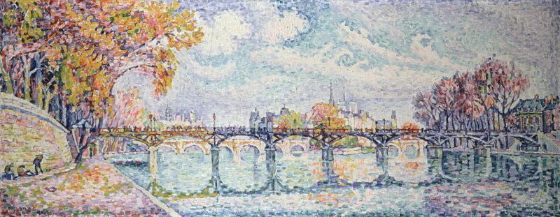 Le pont des Arts de Paul Signac, pintura a óleo que retrata o reflexo de uma ponte na água.