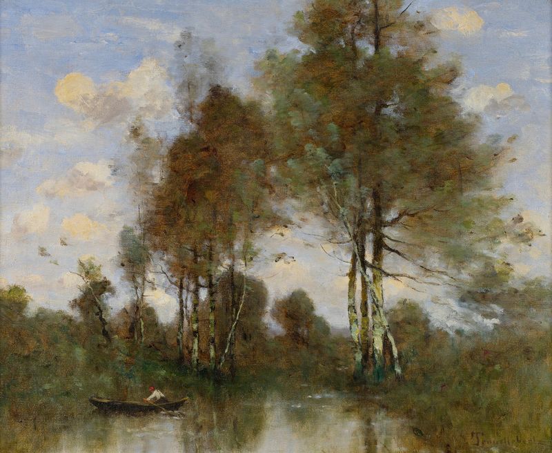 Boatman on a river, oil on canvas by Paul Désiré Trouillebert