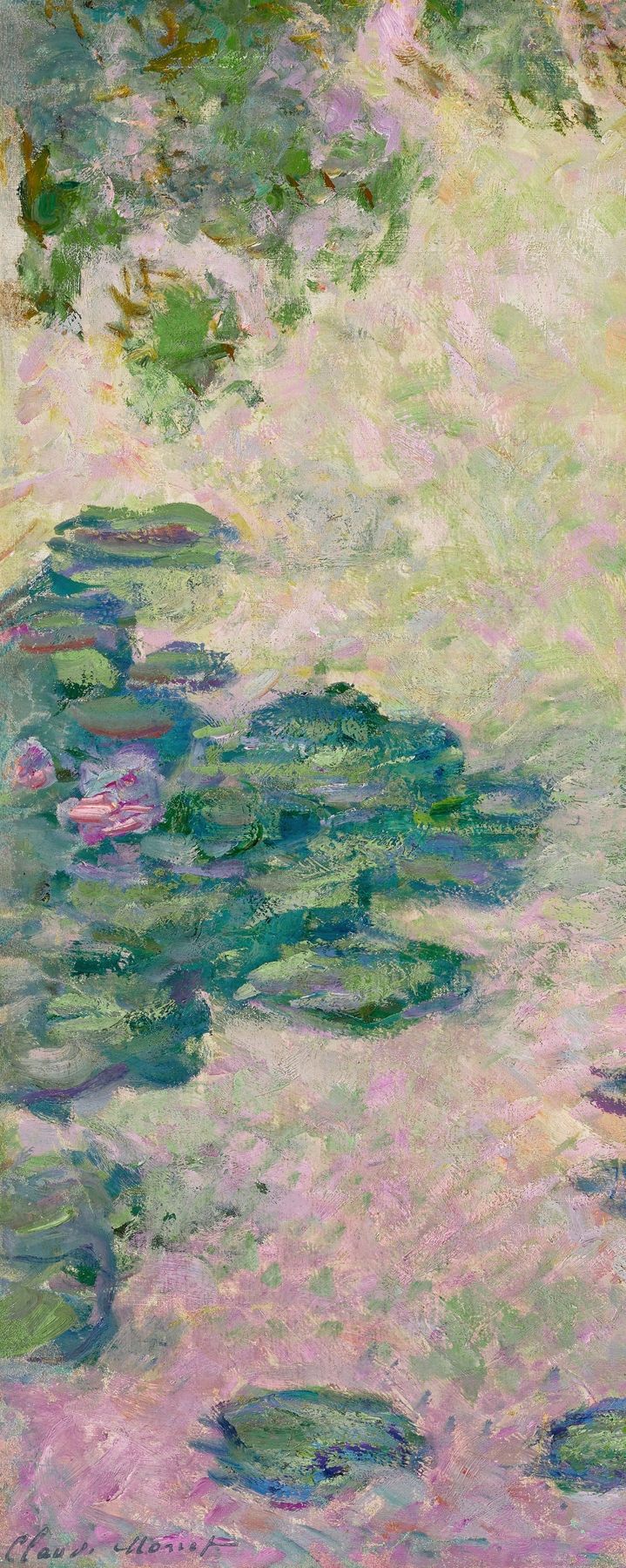 Nymphéas (fragment) de Claude Monet, pintura al óleo con nenúfares y reflejos en el agua