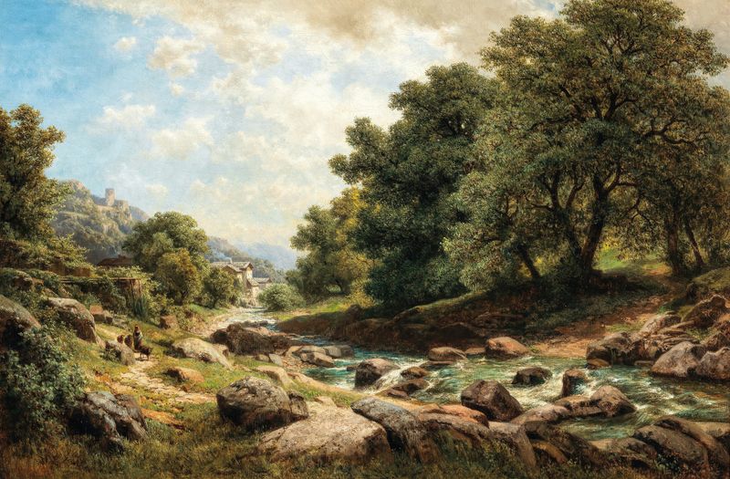 Südliche Idylle by Gottfried Seelos, oil painting depicting a lush landscape with trees and sky.