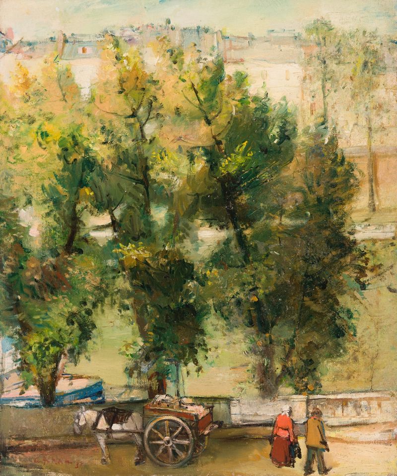 Landscape with a horse by Andrus Johani, oil painting