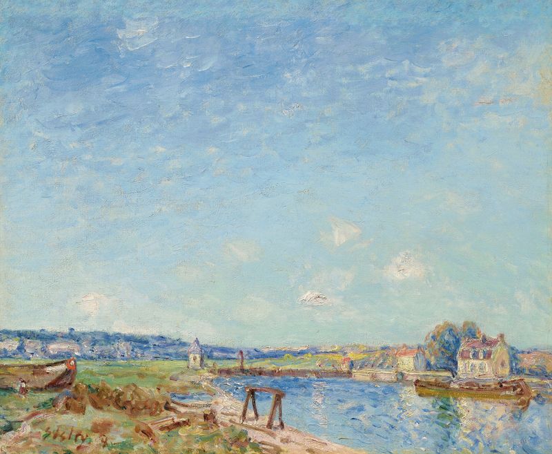 Le Loing à Saint-Mammès by Alfred Sisley, oil on canvas depicting a reflective river and trees.
