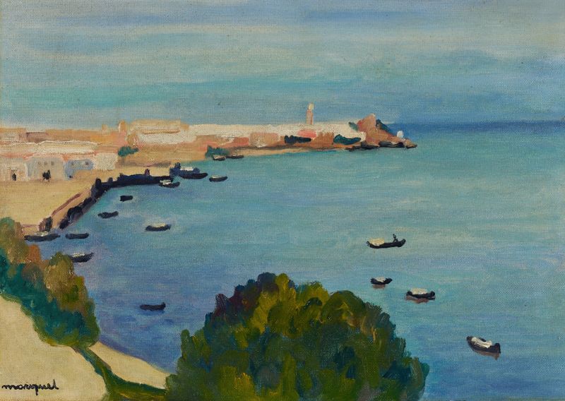 La Casbah des Oudaïa de Albert Marquet, óleo sobre lienzo que representa arquitectura antigua.