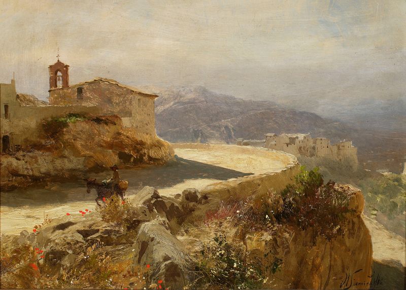 Italian landscape with a donkey grazing, oil painting by Henryk Siemiradzki
