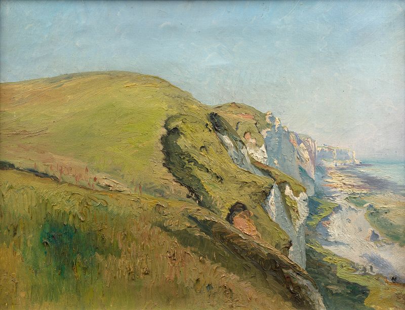 Falésias e mar em Les falaises de la côte d’Albâtre de André-Paul Leroux, óleo sobre tela