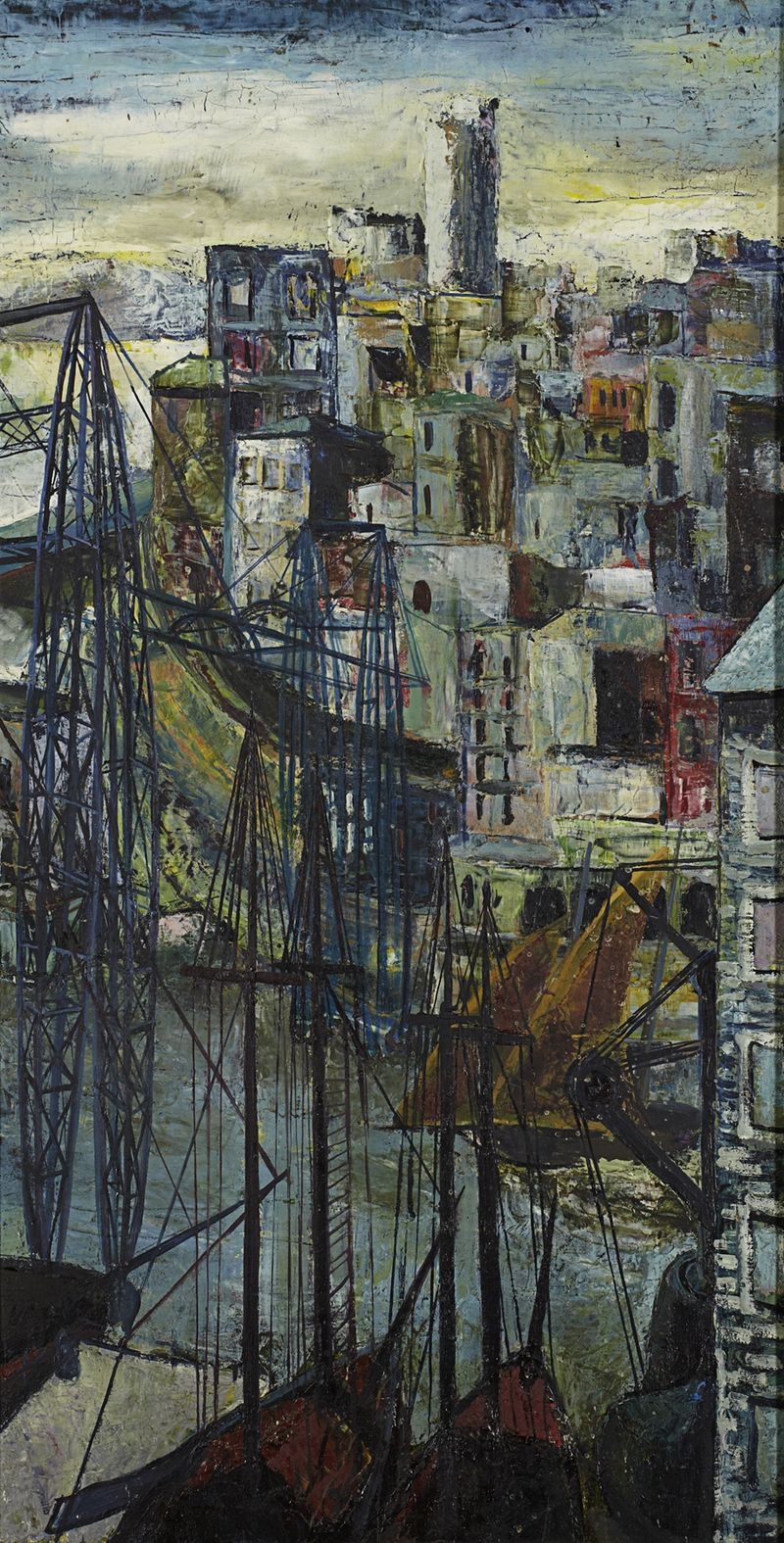 Port of Marseille de Hanns Ludwig Katz, óleo sobre lienzo que representa un puerto al atardecer