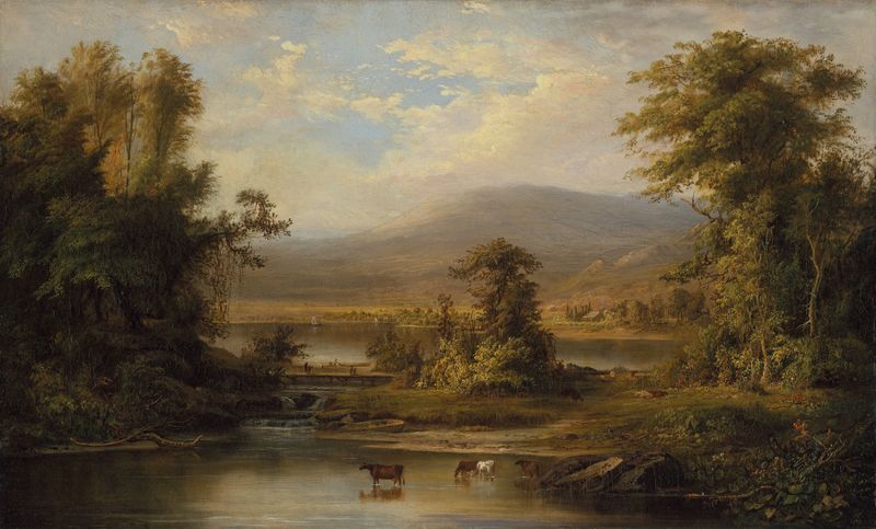 Paisagem com Vacas Bebendo em um Riacho de Robert S. Duncanson, pintura a óleo