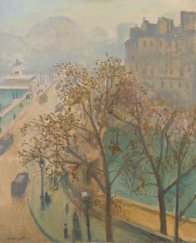 La niebla de otoño envuelve Le Pont-Neuf, una pintura al óleo de Albert Marquet.