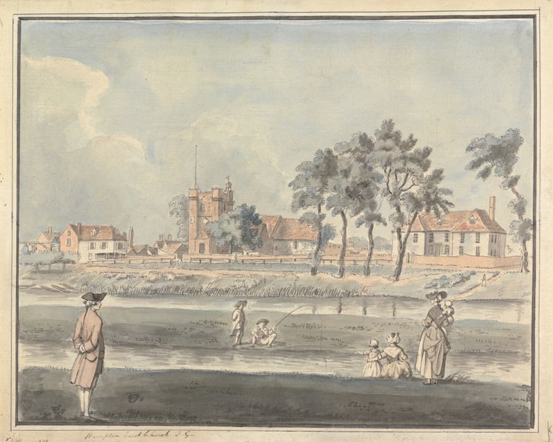 Engraving of Hampton Court Church by Capt. Francis Grose, showcasing detailed stonework.