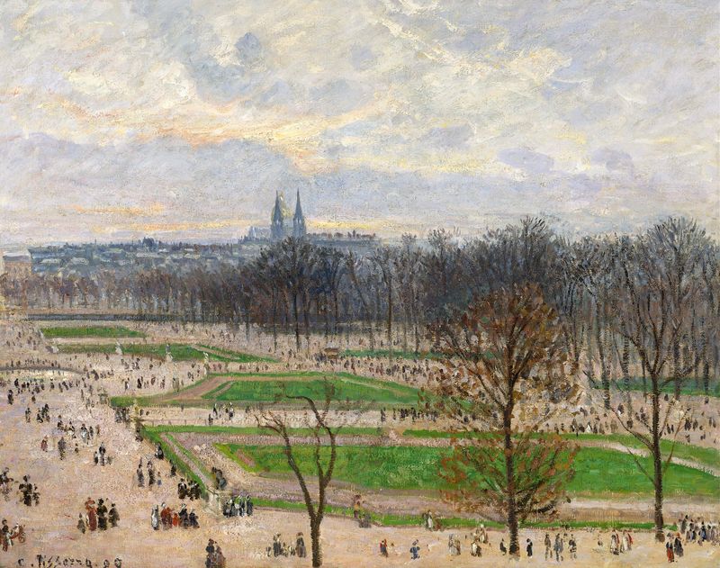 O Jardim das Tulherias em uma Tarde de Inverno, pintura a óleo de Camille Pissarro