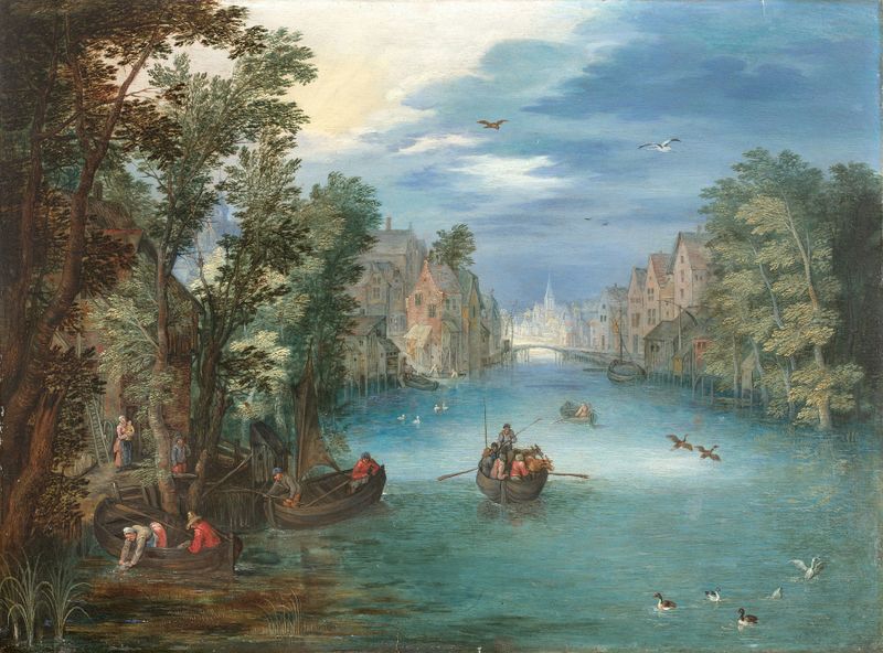 Landscape with figures and a river, oil painting by Jan Brueghel the Younger
