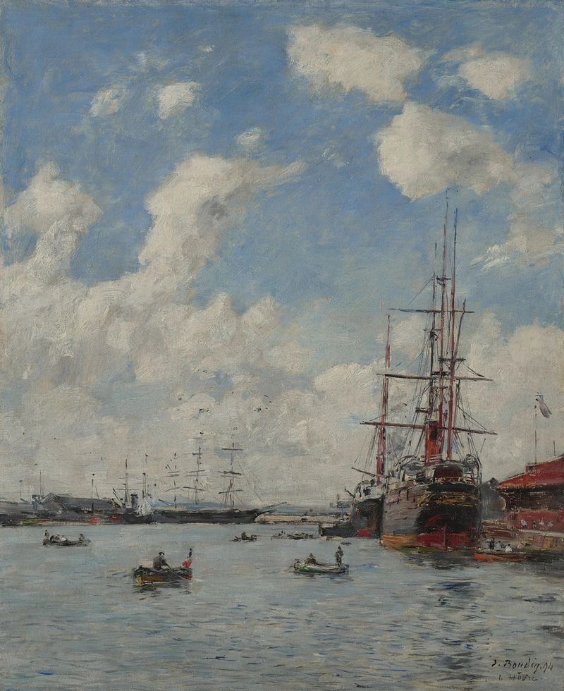 Cena marinha de Le Havre, le bassin de l’Eure de Eugène Boudin, pintura a óleo