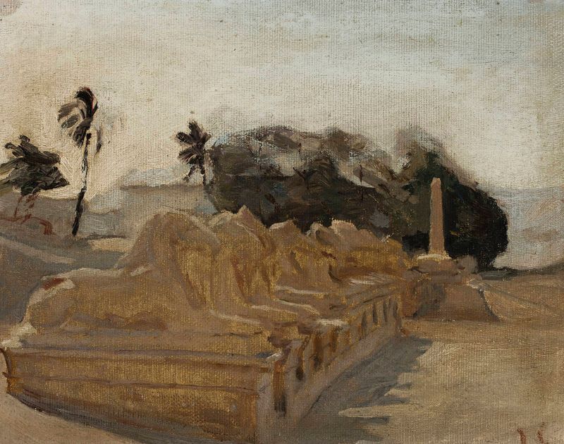 Sphinx Alley, templo de Amun-Re en Karnak, pintura al óleo de Jan Ciągliński