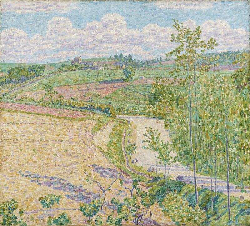 Paisaje que representa una finca toscana bajo la luz de primavera, pintura al óleo de Paul Baum