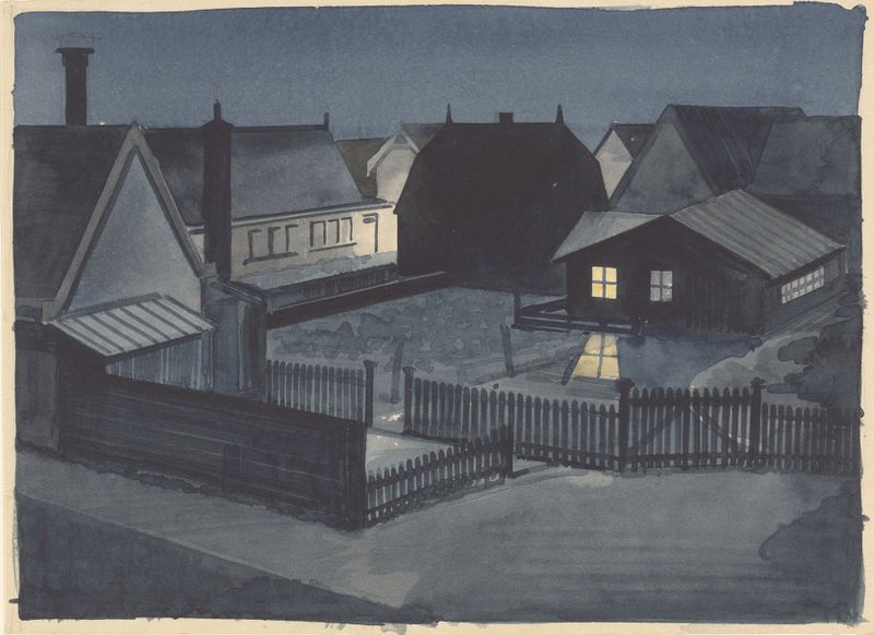Pintura de paisagem a óleo de Maarten Oortwijn representando uma cena noturna escura