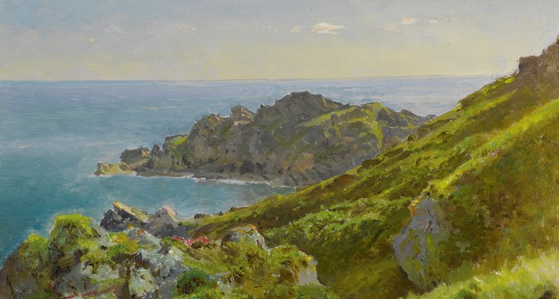 Costa con pendiente herbosa, óleo sobre lienzo de William Trost Richards