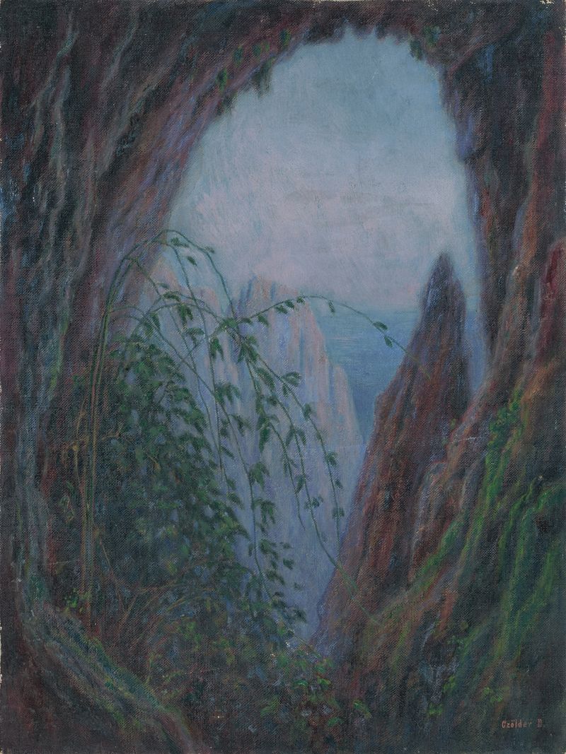 Rocky Landscape by Dezider Czölder, Post-Impressionism, depicting swirling patterns and rugged outcrops.