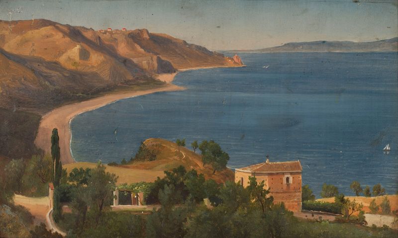 Seaside landscape de Chrystian Breslauer, pintura al óleo que representa olas y costa.