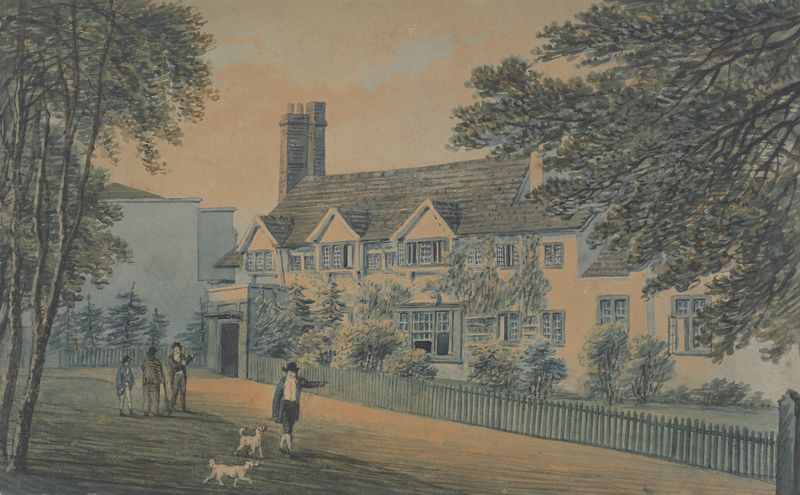 Village street with trees and homes by Edward Dayes, oil painting