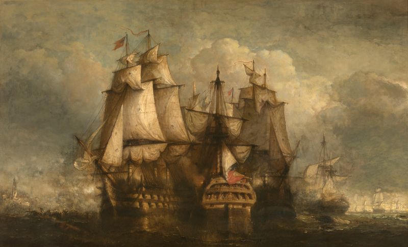 Siege of Vlissingen by Henri François Schaefels, oil on canvas depicting a naval battle