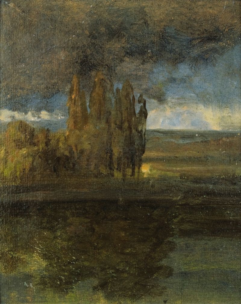 Paisaje que representa el río Elba al atardecer, óleo de Johan Christian Dahl