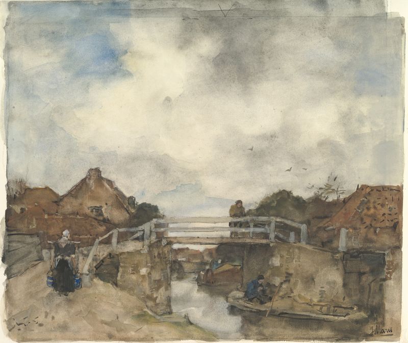 Dutch Canal, Rijswijk by Jacob Maris, oil on canvas depicting a tranquil canal scene.